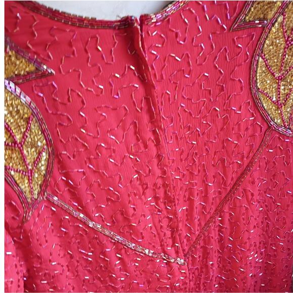Vntg silk beaded red gold india dress eve’s allure 80s 90s glam holiday xl ml - Picture 14 of 15
